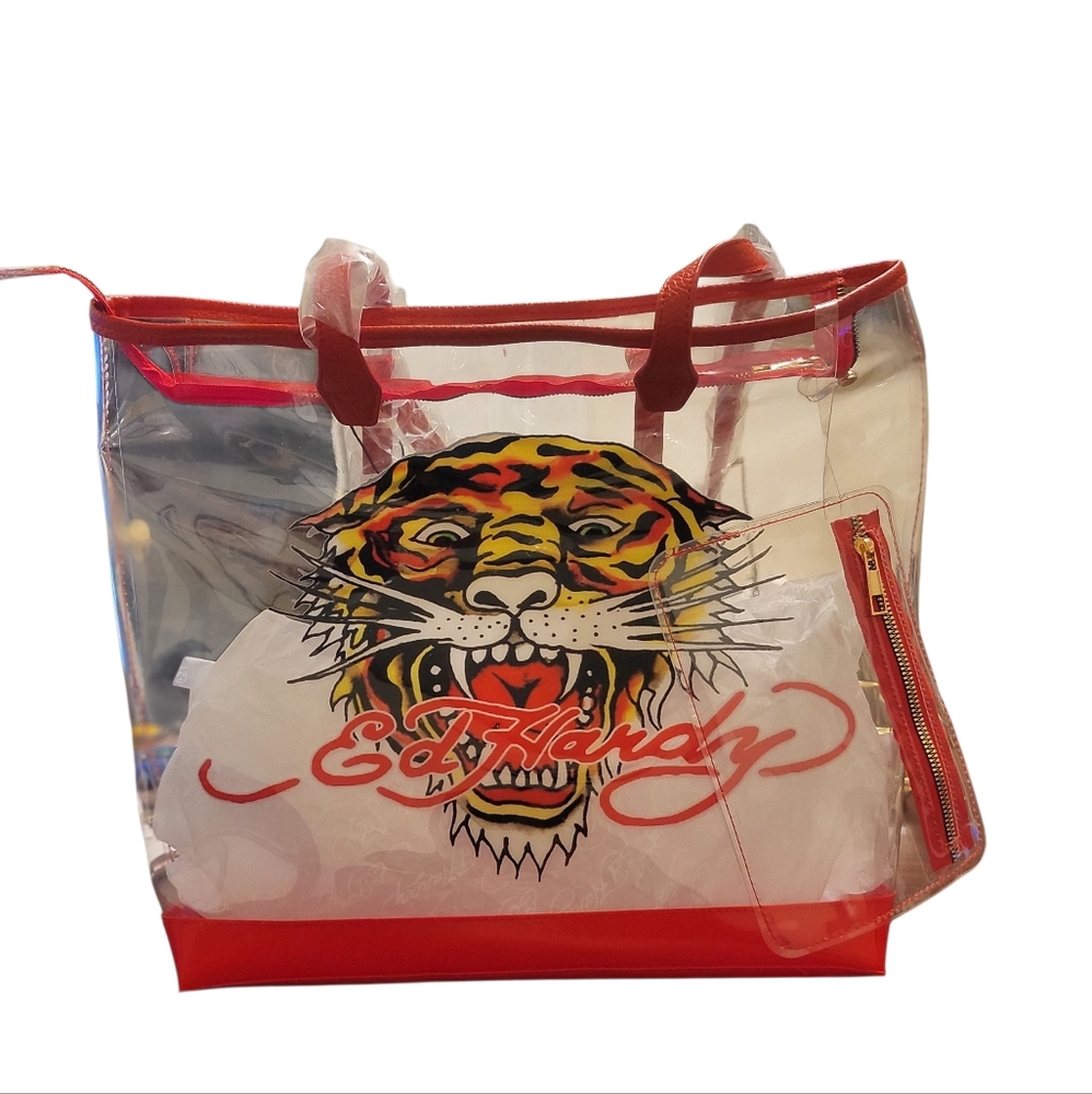 Ed Hardy Bundle Transparent Tote with a Black Sylish Wallet Included - Picture 2 of 5